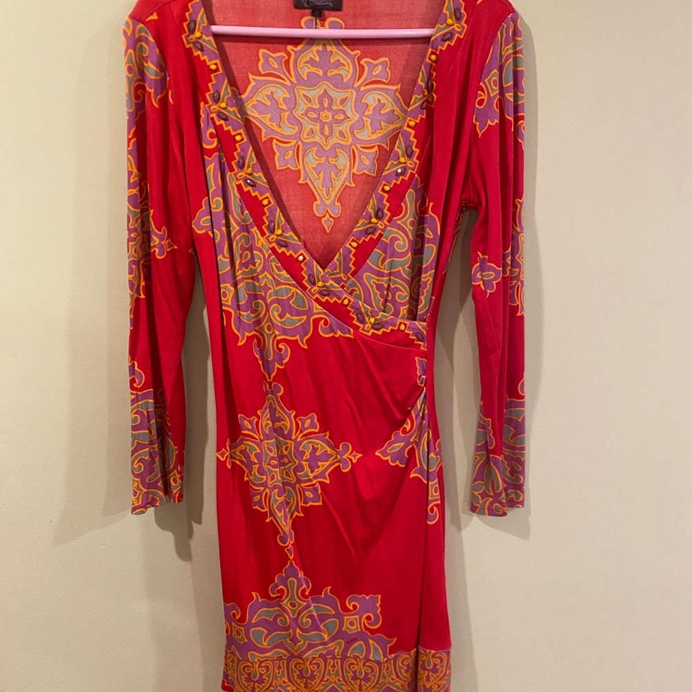 Hale Bob Pink and Purple Floral-Print Silk Dress